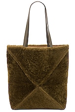Loewe Puzzle Fold Medium Tote Bag in Dark Khaki Green, view 3, click to view large image.