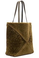 Loewe Puzzle Fold Medium Tote Bag in Dark Khaki Green, view 4, click to view large image.