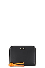 Loewe Knot Slim Zip Compact Wallet in Black & Bright Orange, view 1, click to view large image.