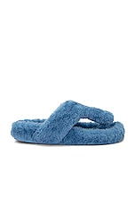 Loewe Ease Shearling Sandal in Light Denim, view 1, click to view large image.