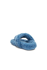 Loewe Ease Shearling Sandal in Light Denim, view 3, click to view large image.