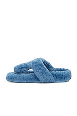 Loewe Ease Shearling Sandal in Light Denim, view 5, click to view large image.