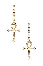 Logan Hollowell Pave Eternal Ankh Cross Hoop Earrings in 14k Gold, view 2, click to view large image.