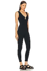 Le Ore Veneto Deep V Neck Catsuit in Black, view 2, click to view large image.