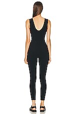Le Ore Veneto Deep V Neck Catsuit in Black, view 3, click to view large image.