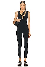 Le Ore Veneto Deep V Neck Catsuit in Black, view 4, click to view large image.