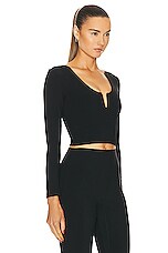 Le Ore Veneto Deep V Neck Long Sleeve Top in Black, view 2, click to view large image.