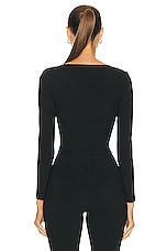 Le Ore Veneto Deep V Neck Long Sleeve Top in Black, view 3, click to view large image.