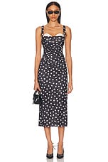 LPA Carla Midi Dress in Black And Cream Dot | FWRD