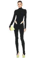 LaQuan Smith Hip Cut Out Turtleneck Jumpsuit in Black, view 1, click to view large image.