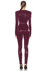 LaQuan Smith Long Sleeve Plunging Jumpsuit in Oxblood, view 3, click to view large image.