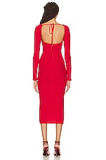 LaQuan Smith Off The Shoulder Midi Dress in Cherry, view 3, click to view large image.