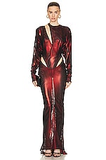LaQuan Smith Hip Cut Out Gown in Oxblood, view 1, click to view large image.