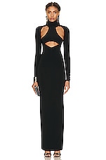 LaQuan Smith Cut Out Turtleneck Gown in Black, view 1, click to view large image.