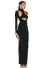 LaQuan Smith Cut Out Turtleneck Gown in Black, view 2, click to view large image.