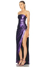 LaQuan Smith Strapless Gown With Thigh High Slit in Grape, view 3, click to view large image.