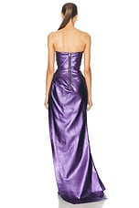LaQuan Smith Strapless Gown With Thigh High Slit in Grape, view 4, click to view large image.