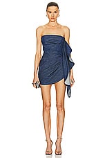 LaQuan Smith Strapless Ruching Cocktail Dress in Dark Blue, view 1, click to view large image.