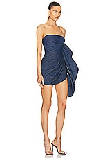 LaQuan Smith Strapless Ruching Cocktail Dress in Dark Blue, view 2, click to view large image.