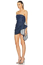 LaQuan Smith Strapless Ruching Cocktail Dress in Dark Blue, view 3, click to view large image.