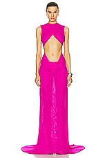 LaQuan Smith Sleeveless Criss Cross Draping Gown in Fuchsia, view 1, click to view large image.