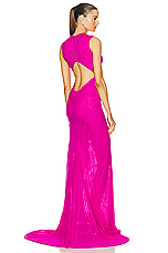 LaQuan Smith Sleeveless Criss Cross Draping Gown in Fuchsia, view 3, click to view large image.