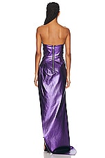 LaQuan Smith Strapless Gown Thigh High Slit Gown in Grape, view 4, click to view large image.