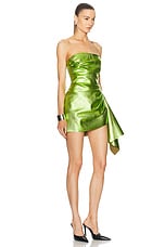 LaQuan Smith Strapless Cocktail Ruching Dress in Lime, view 2, click to view large image.