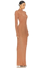 LaQuan Smith Long Sleeve Mock Neck Gown in Copper, view 2, click to view large image.