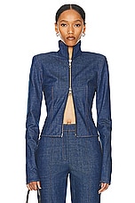 LaQuan Smith Fitted Jacket in Dark Blue, view 1, click to view large image.