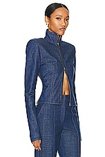LaQuan Smith Fitted Jacket in Dark Blue, view 2, click to view large image.