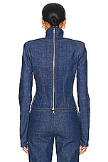LaQuan Smith Fitted Jacket in Dark Blue, view 3, click to view large image.