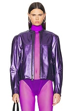 LaQuan Smith Bomber Jacket in Grape, view 1, click to view large image.