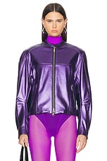 LaQuan Smith Bomber Jacket in Grape, view 2, click to view large image.