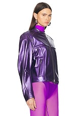 LaQuan Smith Bomber Jacket in Grape, view 3, click to view large image.