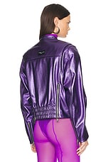LaQuan Smith Bomber Jacket in Grape, view 4, click to view large image.