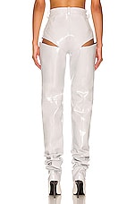 LaQuan Smith Hip Cut Out Moto Pant in White, view 3, click to view large image.