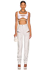 LaQuan Smith Hip Cut Out Moto Pant in White, view 4, click to view large image.
