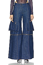 LaQuan Smith Wide Leg Utility Pant in Dark Blue Denim, view 1, click to view large image.