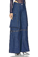 LaQuan Smith Wide Leg Utility Pant in Dark Blue Denim, view 3, click to view large image.