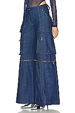 LaQuan Smith Wide Leg Utility Pant in Dark Blue Denim, view 4, click to view large image.