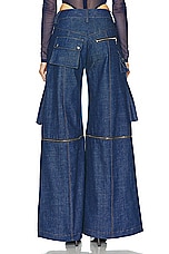 LaQuan Smith Wide Leg Utility Pant in Dark Blue Denim, view 5, click to view large image.