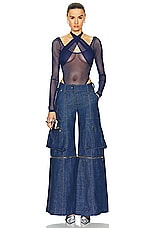 LaQuan Smith Wide Leg Utility Pant in Dark Blue Denim, view 6, click to view large image.
