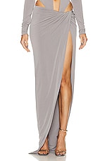 LaQuan Smith Maxi Drape Skirt in Grey, view 1, click to view large image.