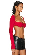 LaQuan Smith Ribbed Knit Bra Top in Cherry, view 2, click to view large image.