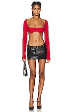 LaQuan Smith Ribbed Knit Bra Top in Cherry, view 4, click to view large image.