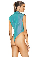 LaQuan Smith Utility Lace Up Bodysuit in Aqua, view 4, click to view large image.