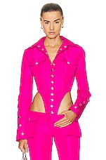 LaQuan Smith Utility Silver Snap Bodysuit in Fuchsia, view 1, click to view large image.