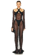 LaQuan Smith Criss Cross Halter Bodysuit in Black, view 5, click to view large image.