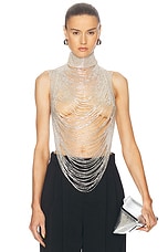 LaQuan Smith Cascading Embroidery Top in Silver, view 1, click to view large image.